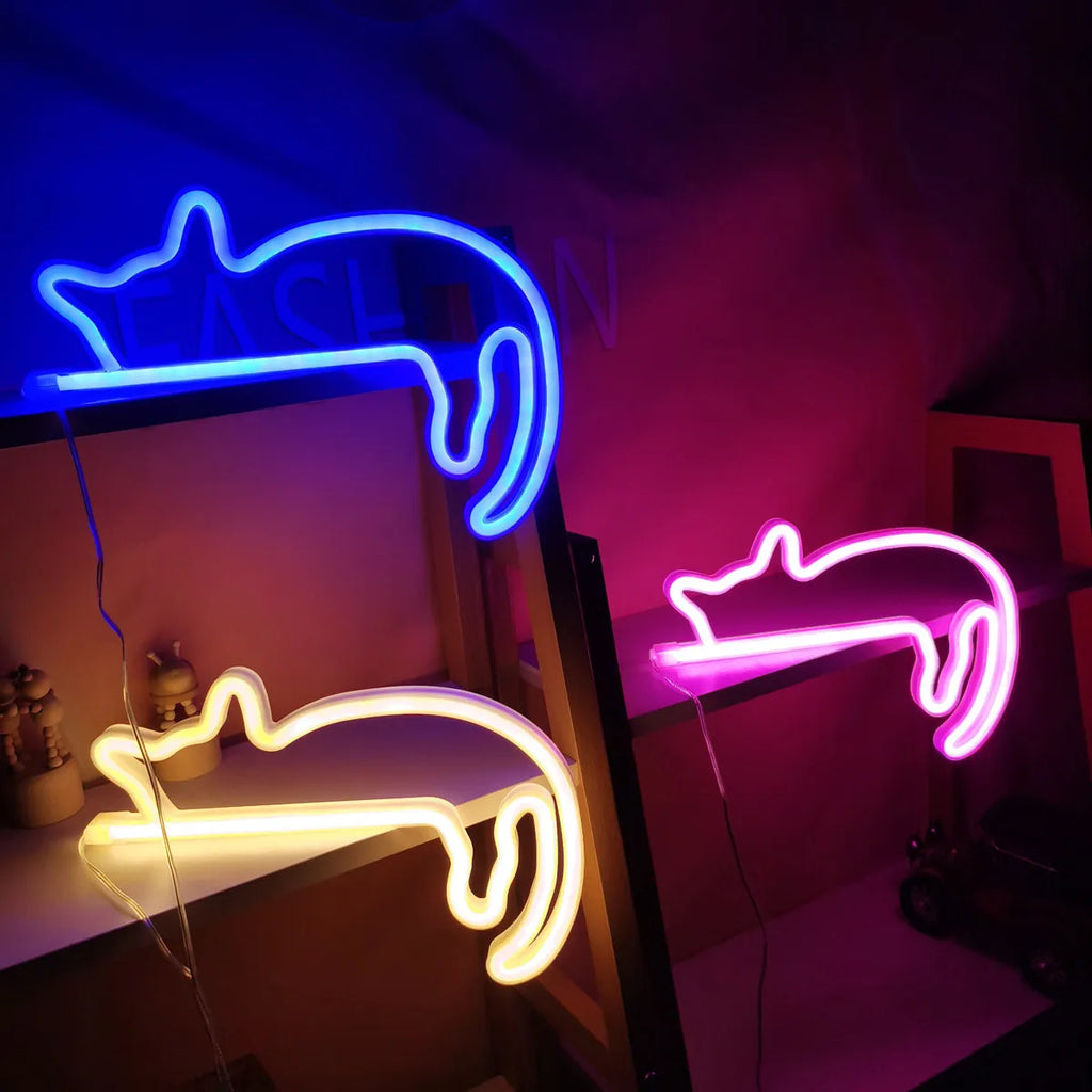 Lazy Cat Neon Sign Light for Wall Decor Led Light Up Sign Decor Pet Store Animal Club USB for Room Wall Home Party Birthday Gift Vue