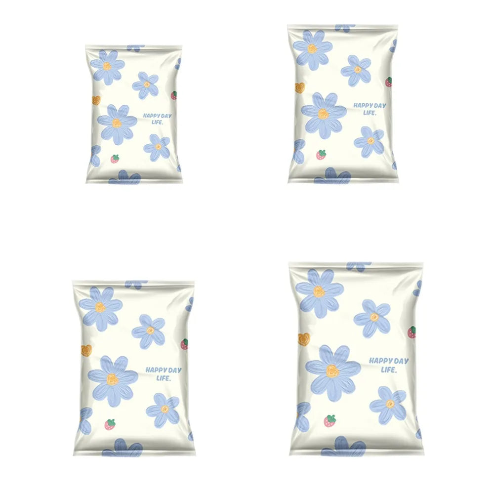 4PCS Blue Floral Pattern Vacuum Compression Bag Space Saving Large Capacity Clothes Moving Bag Moisture-proof Dust-proof Vue 4 Pieces