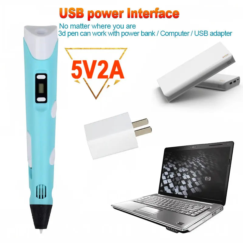 3D Pen for Children 3D Drawing Printing Pen with LCD Screen Compatible PLA Filament Toys for Kids Christmas Birthday Gift Vue