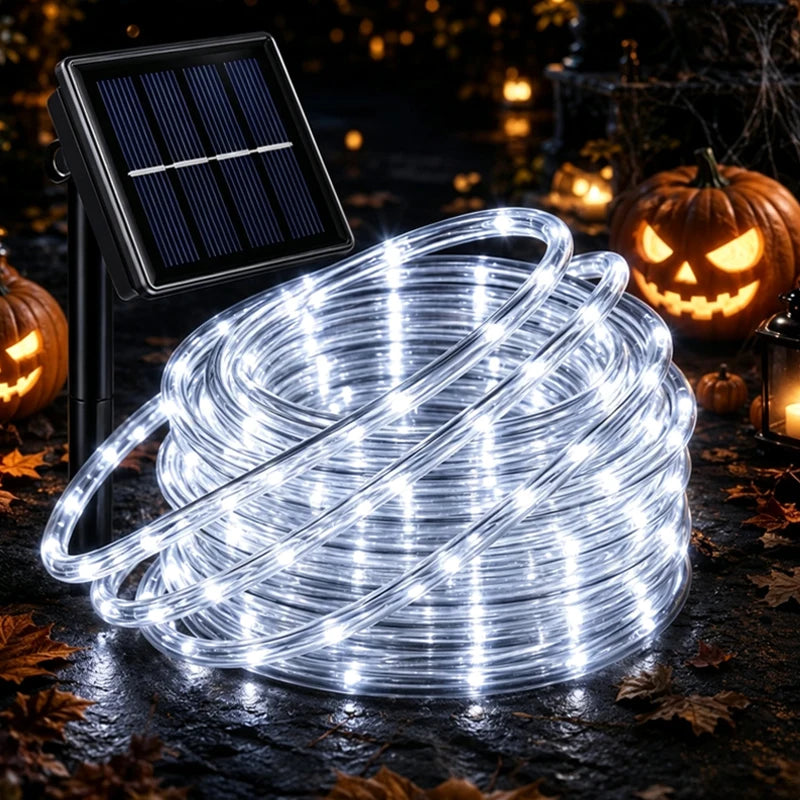 Solar Powered LED Rope Lights Waterproof Outdoor Glow Fairy Garland Lights for Garden Tree Patio Holiday Party Decoration Vue 7M White