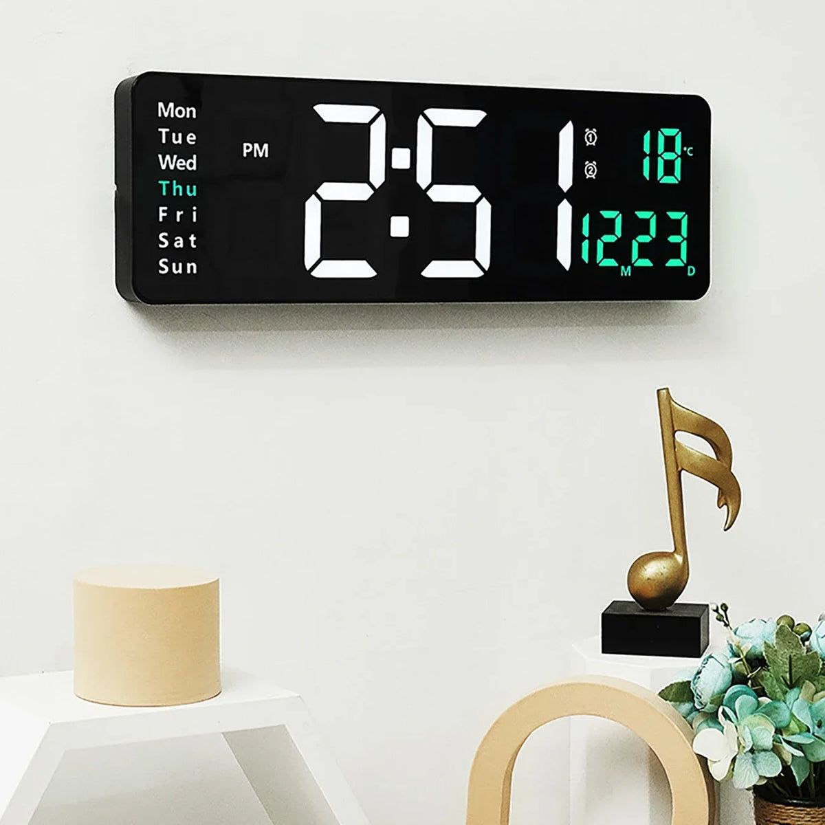 Large LED Digital Wall Clock Remote Dual Alarms & Temperature LED Wall Clock Vue
