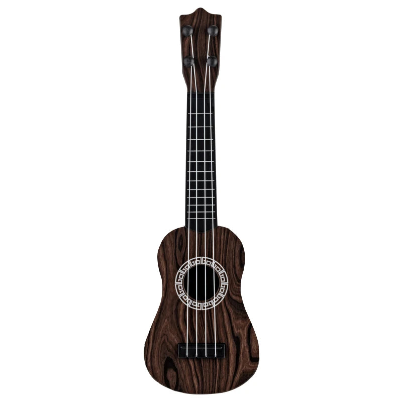 Toy Ukulele Classical Guitar Musical Instrument, Kids Play Early Educational Learning, Adjustable Atrings with Paddles 2 Colors Vue Chocolate
