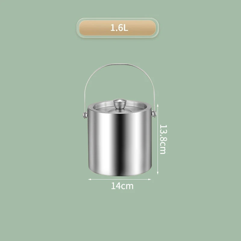 1 6 2 3 Stainless Steel Ice Bucket Insulated Lid Bar Party Whiskey Vue 16L