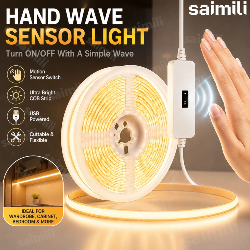 COB LED Light Strip Gesture Sensor Switch Control Dimmer Easy to install Suitable For Bathroom Mirror Kitchen Cabinet Lighting Vue