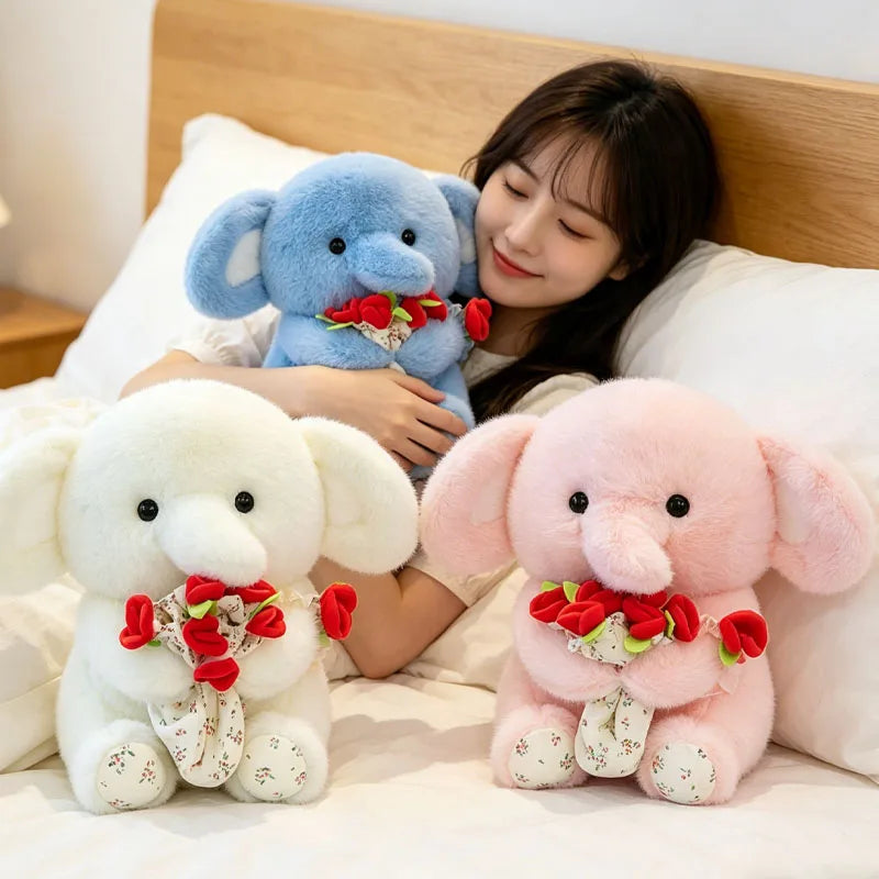 Cartoon Rose Elephant Plush Toy Cute Blue Stuffed Animal for Girlfriend Comfort Doll Anxiety Relief Birthday Gift Snuggle Buddy Vue