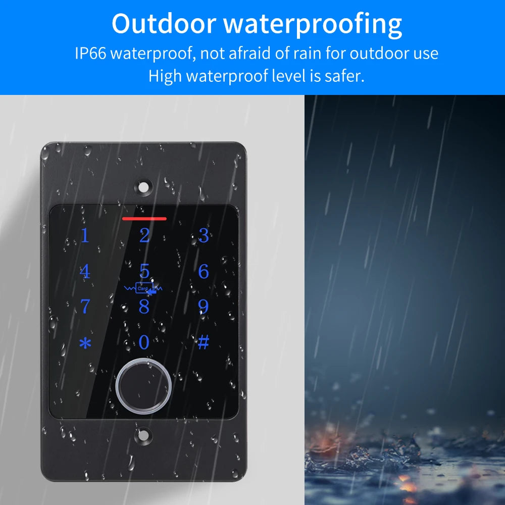 Support Tuya APP WIFI Waterproof Backlight RFID Door Access Control Fingerprint Card Reader Embedded Metal Keypad Access Control Vue