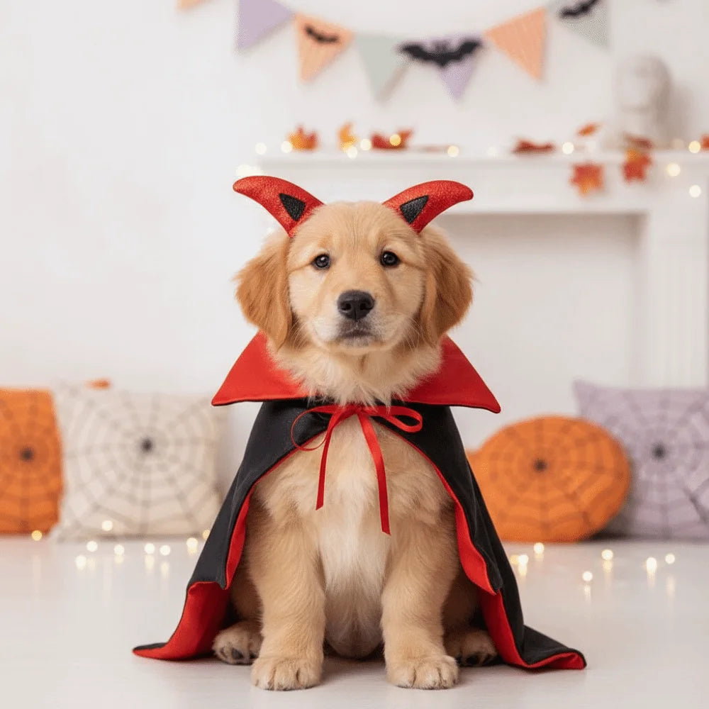 Stand Collar Pet Bat Costume Horns with Ear Holes Dog Purple Cloak Soft Satin Fabric Lightweight Cat Gothic Headband Vue