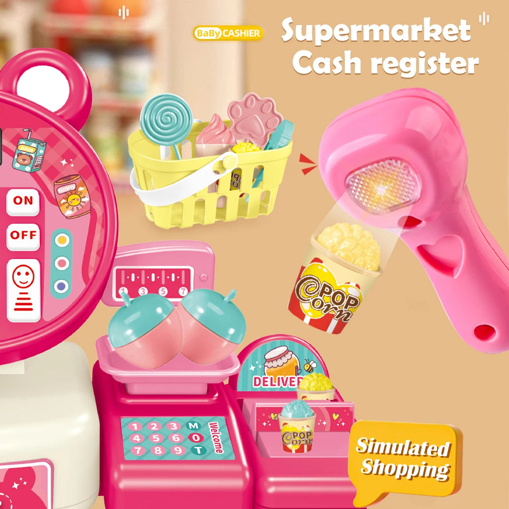 Electiric Supermarket Cash Register Toys, Children Play House Toys Shopping Cartoon Frog Animal Gifts for Kids Vue