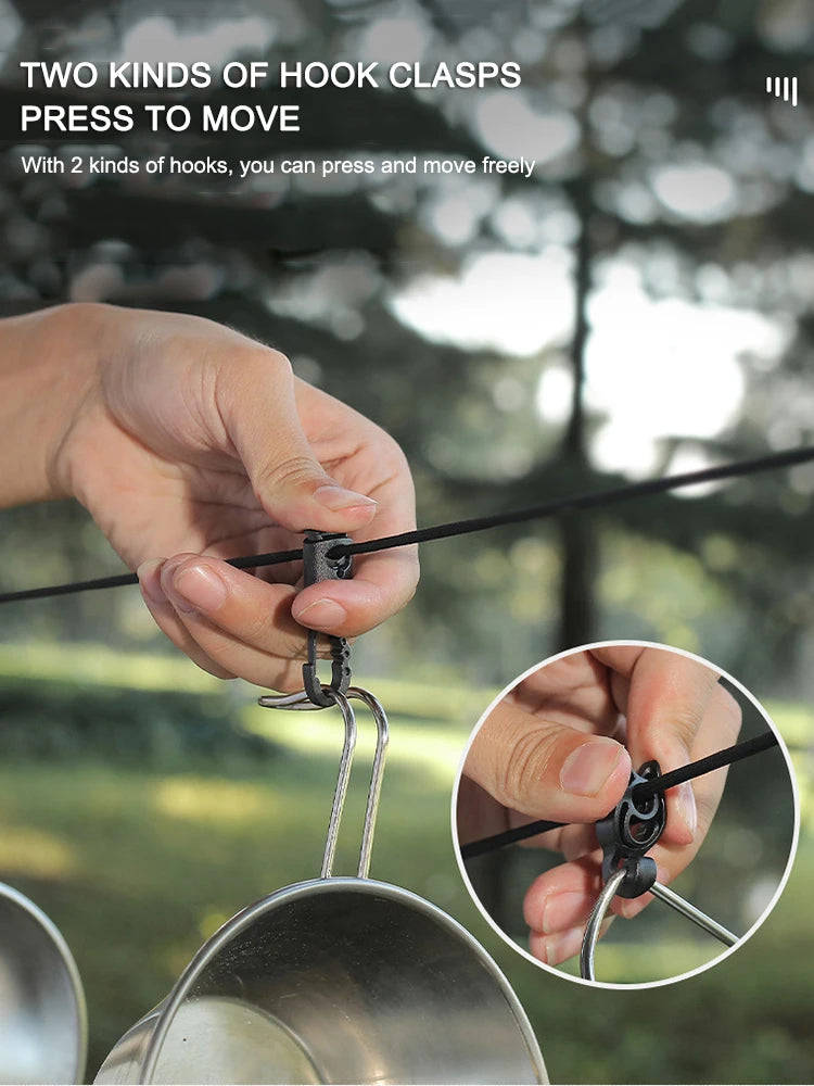 Portable Camping Clothesline Rope – 5M, 10 Hooks & Storage Bag Camping Clothesline Vue