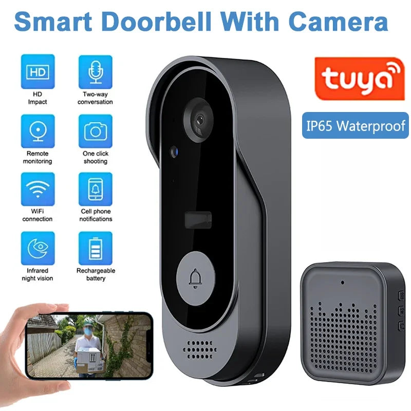 Tuya Doorbell With Camera Wireless Home Video Doorbell WIFI HD Outdoor Waterproof Door Bell Camera Security Video Intercom IR Vue