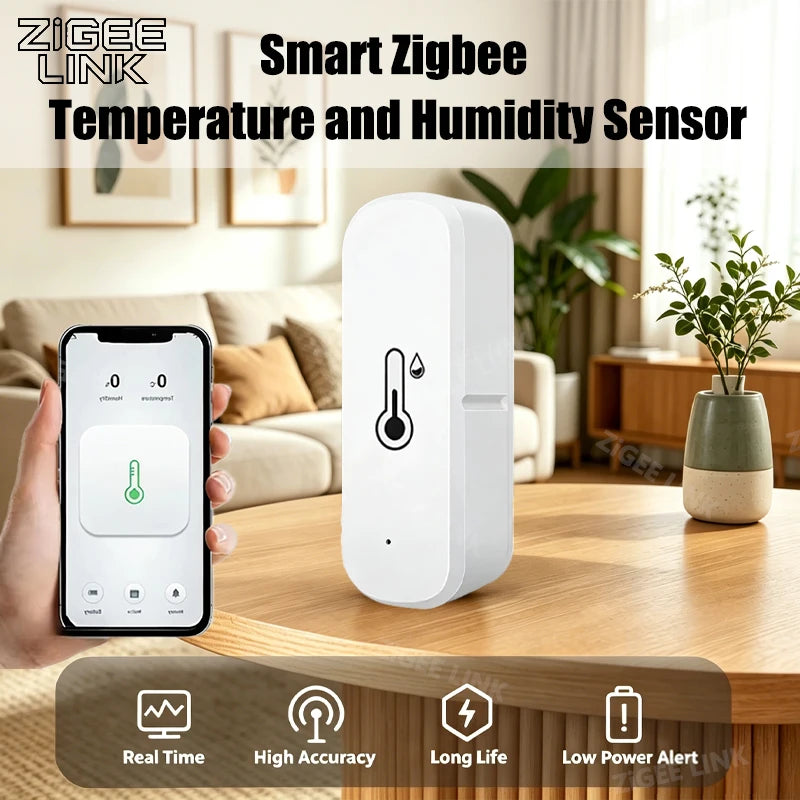 Zigbee 3.0 Temperature and Humidity Sensor Indoor Smart Home Thermometer Hygrometer APP Remote Alarm Required Zigbee Gateway Vue