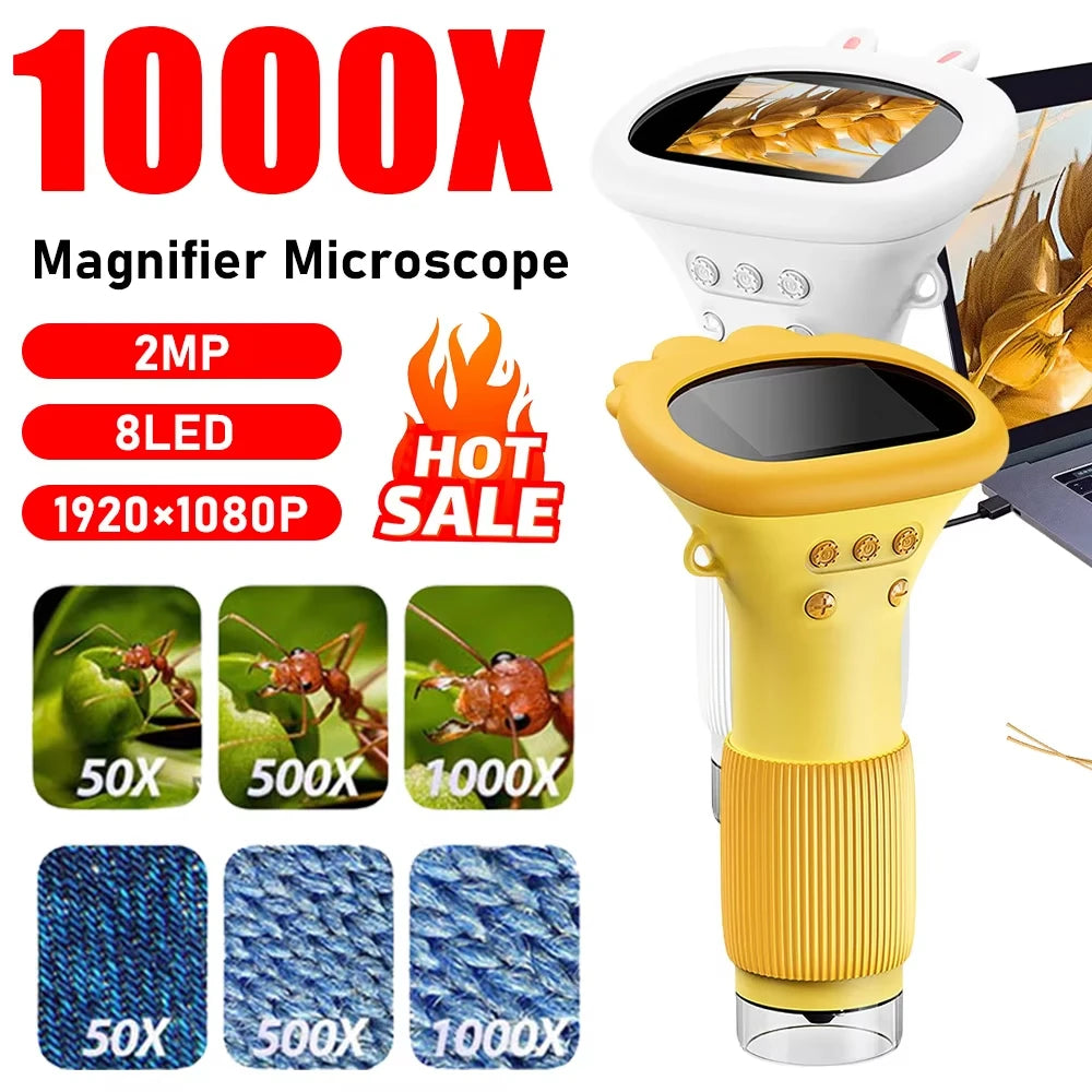 Kids Microscope 1000x Magnifier Microscope 200 Megapixels With LED Photo Video Function Educational Toys Science For Children Vue
