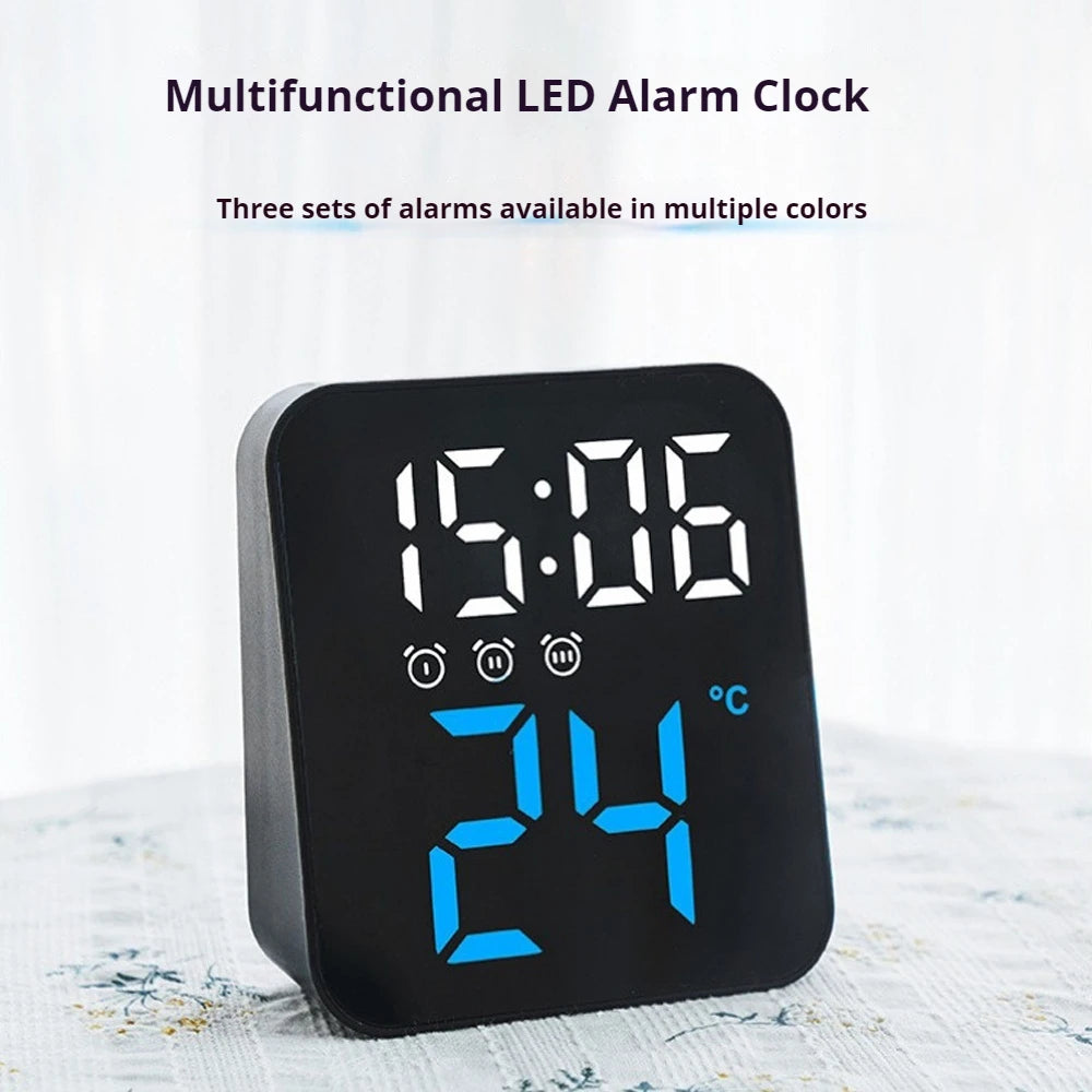 LED Digital Wall/Table Clock Time Temperature Display Alarm Clock Adjustable Brightness Home Desktop Decor Electronic Clock Vue