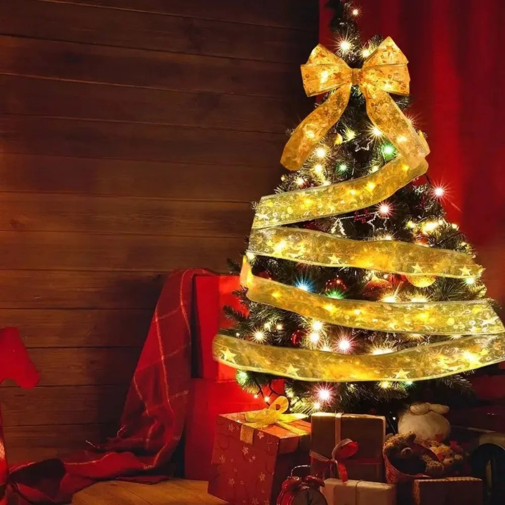 1PC 5M/10M Christmas battery box gold ribbon light string,excluding battery,used for Christmas tree,balcony,gift box decoration Vue