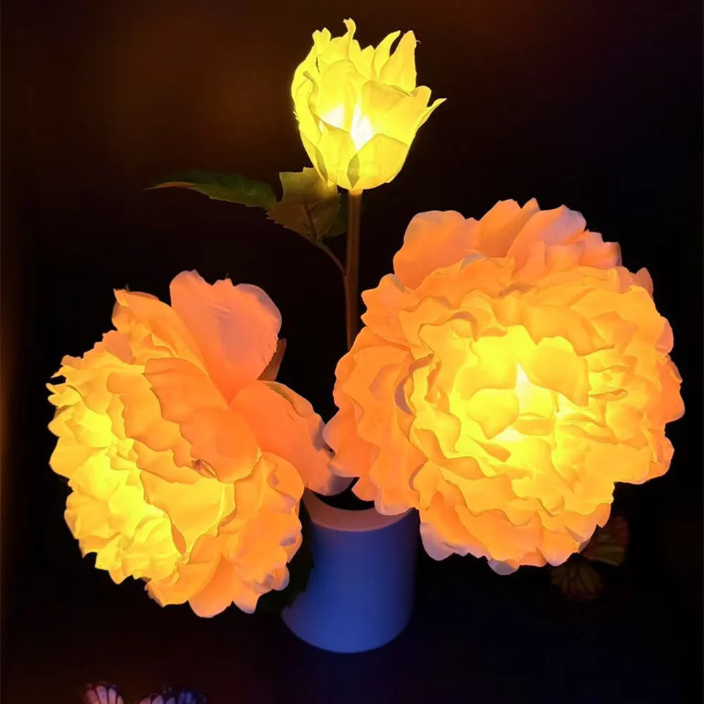 Night Light Battery Power Peony Flower Lights Interior Lighting Bedroom Bedside Desktop Decoration Table Lamp Night Lamps N007 Vue