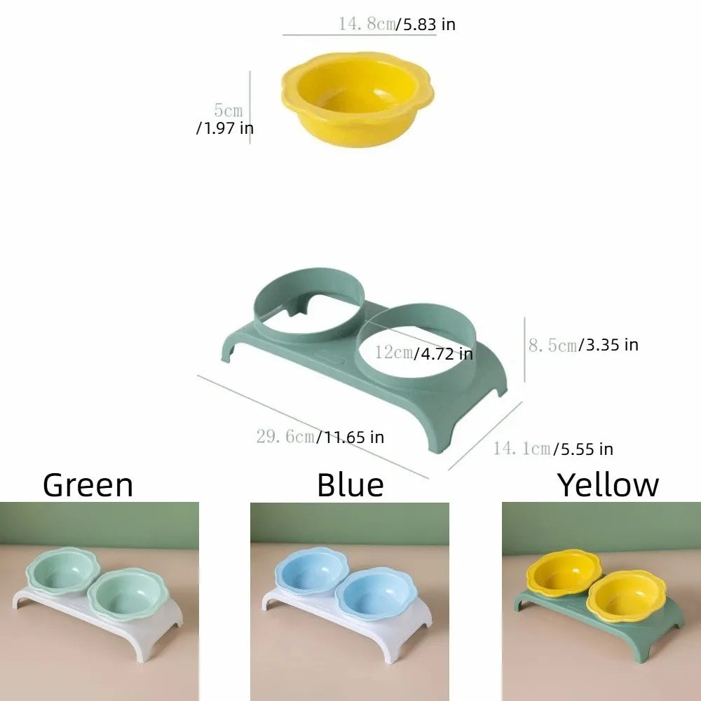 Non-Slip Ceramic Cat Double Bowls Flower Shaped Detachable Pet Food Feeder Protect Cervical Spine Anti-Flip Vue