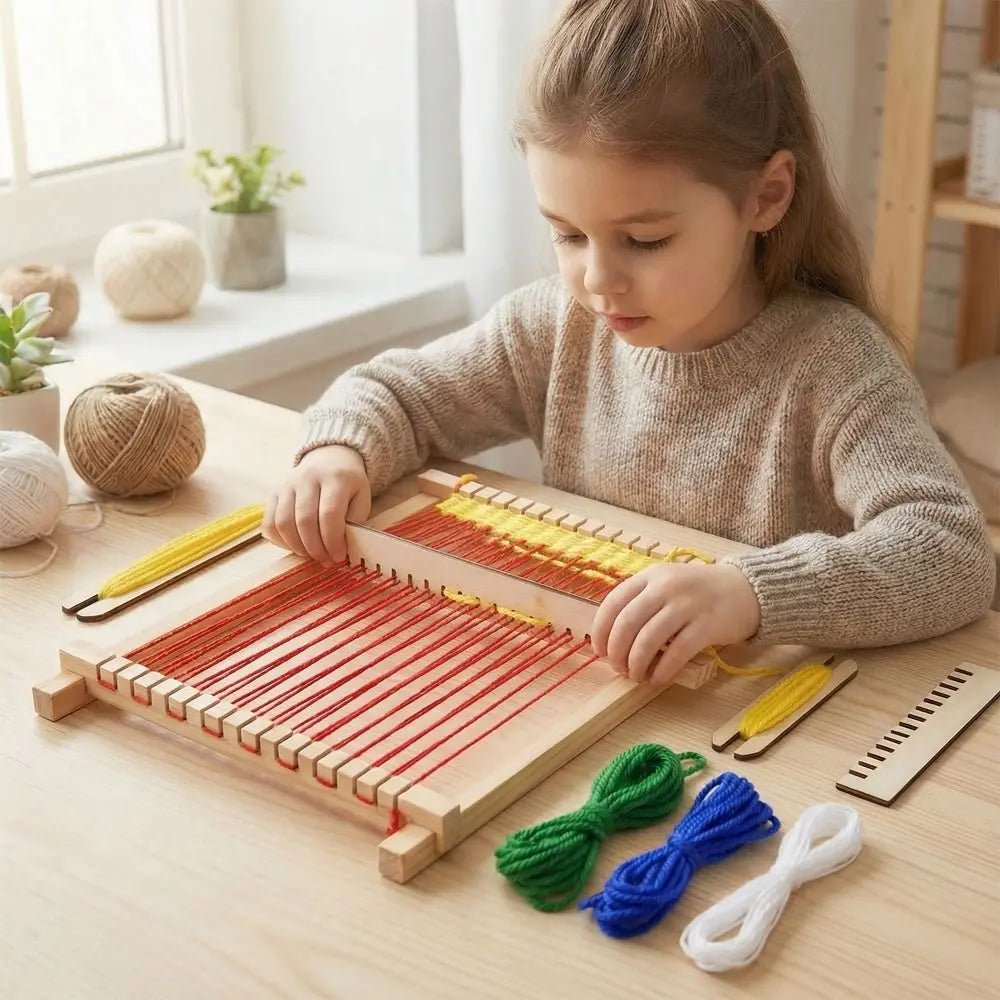 Durable Wooden Wooden Weaving Loom Mini Lightweight Hand-Knitting Machine Detachable Yarn Knitting Tools Educational Use Vue