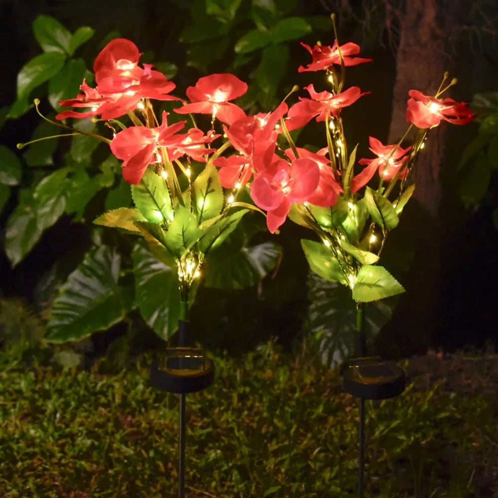 Solar Phalaenopsis Orchid Outdoor Stake Lights, 5Head Artificial Butterfly Orchid LED Lamp for Lawn Yard Garden Party Decor Vue