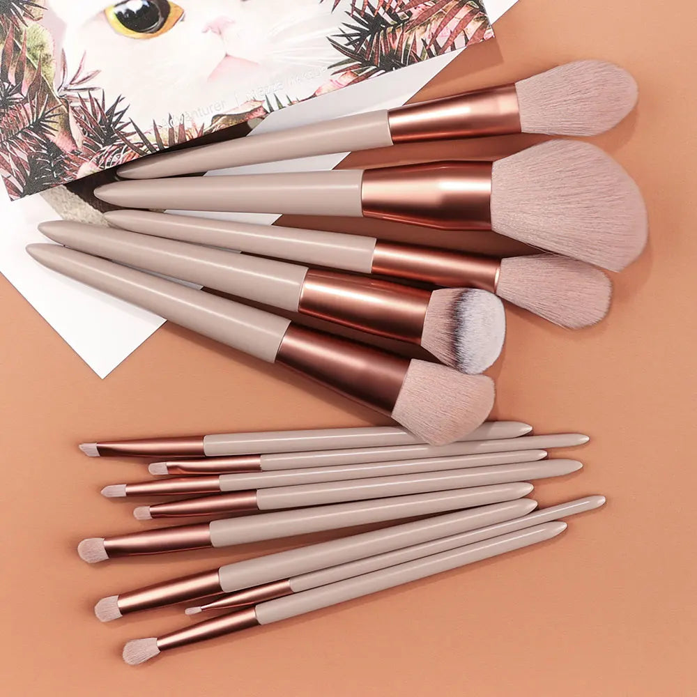 13Pcs Makeup Brushes Tool Set Cosmetic Powder Eye Shadow Foundation Blush Blending Beauty Make Up Brush For Makeup Starters Gift Vue