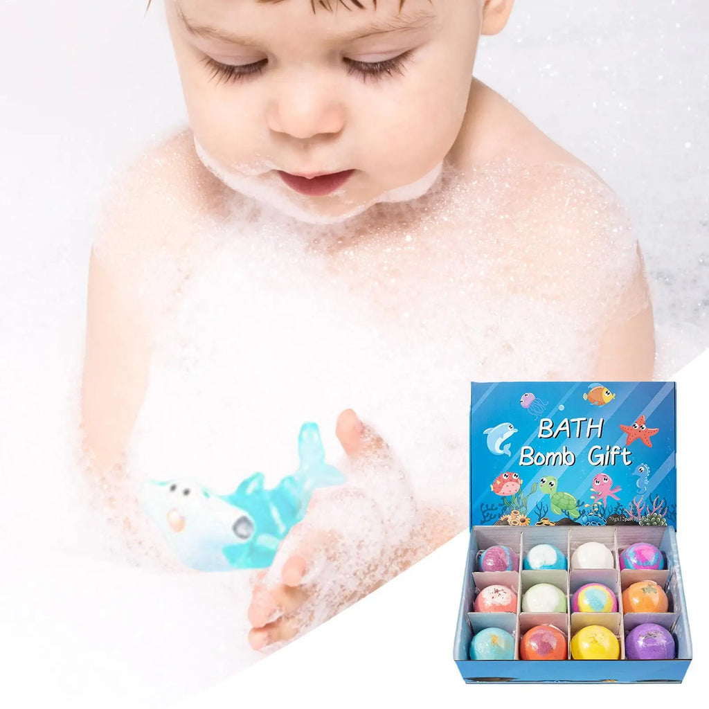 12Pcs Bath Bombs with Toys Natural Bath Salt Balls with Animal Toys Stocking Stuffers for Kids Boys Girls Family Bath Time Vue