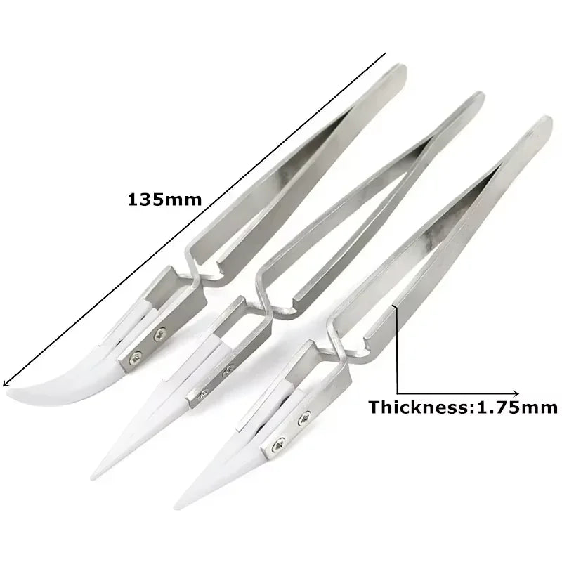 1-3pcs Ceramic Tip Labor-saving Electronic Soldering Tweezers, Anti-Static Reverse Acid Resistant Precision Chuck Tweezers Vue 3pcs 1