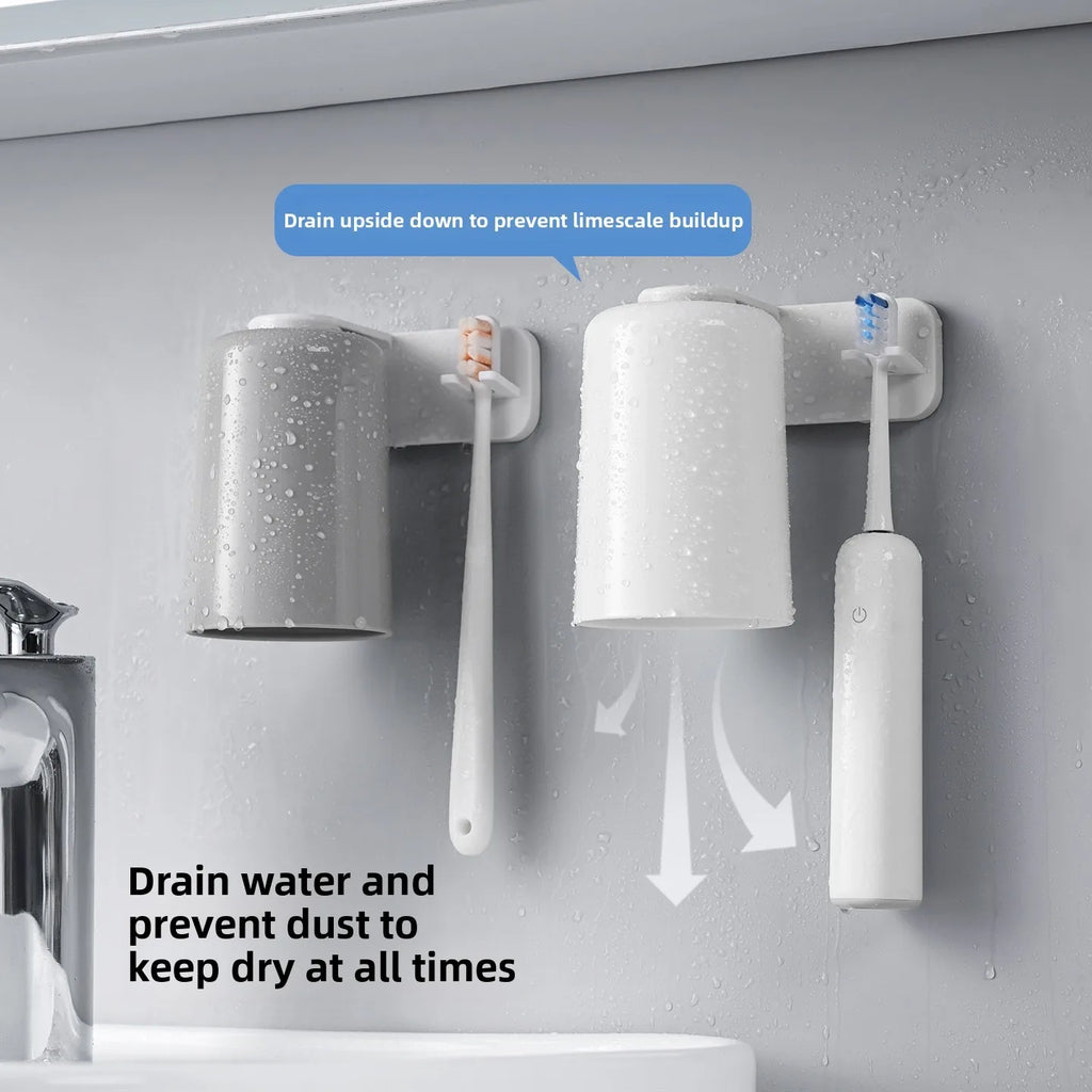 Magnetic Suction Toothbrush Cup Holder Wall Mounted No Drilling Toothbrush Storage Rack Bathroom Accessories Vue