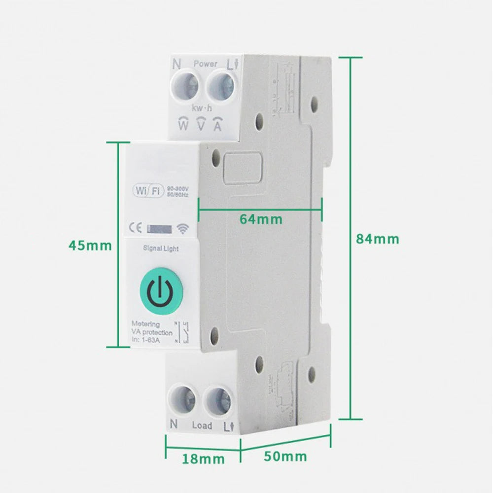 Tuya WiFi Smart Switch Circuit Breaker Metering 1P 63A DIN Rail Power Metering Energy Monitor Remote Control Switch Smart Home Vue