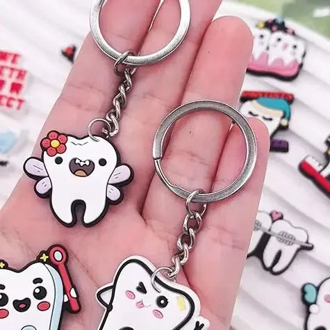 10Pcs Random Dental Tooth Shape Model Simulation Keychain Fashion Keyring Cartoon Lovely Girls Kids Gift Pendant Teeth Key Chain Vue