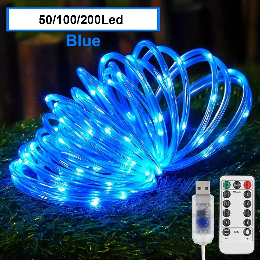 1PC LED 8-mode USB tube light,commercial street light with remote control,used for tree,party,decorative atmosphere lights ﻿ Vue Blue 1PC 10M100LED