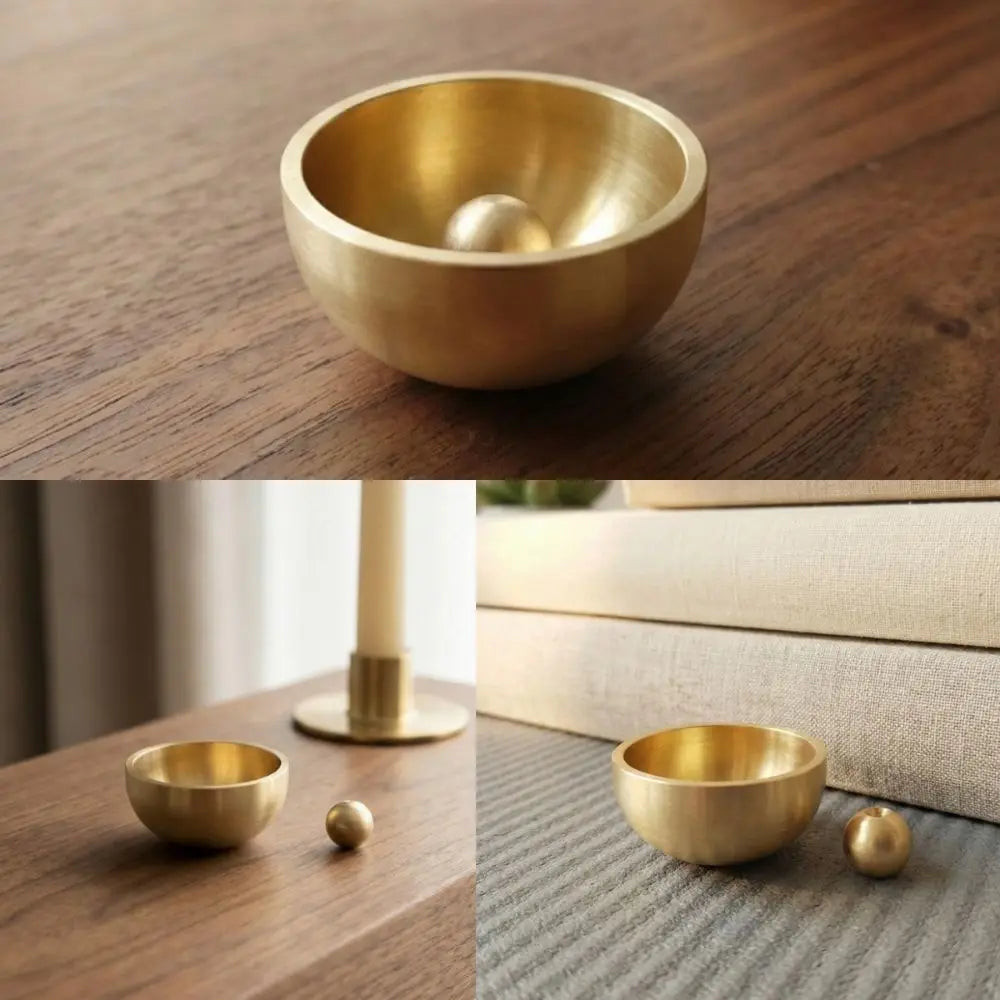 Handmade Brass Mini Singing Bowl Portable Copper Striker Ball Brass Singing Bowl Buddha Instrument Sanskrit Vue