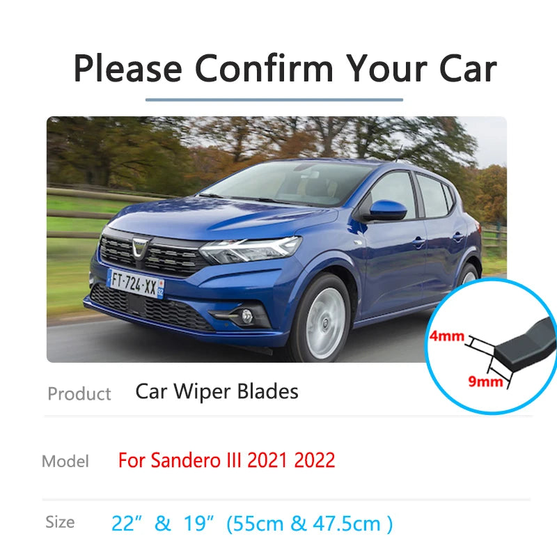Dacia Sandero Streetway III 2021-2022 Front & Rear Wiper Blades Car Wiper Blade Set Vue