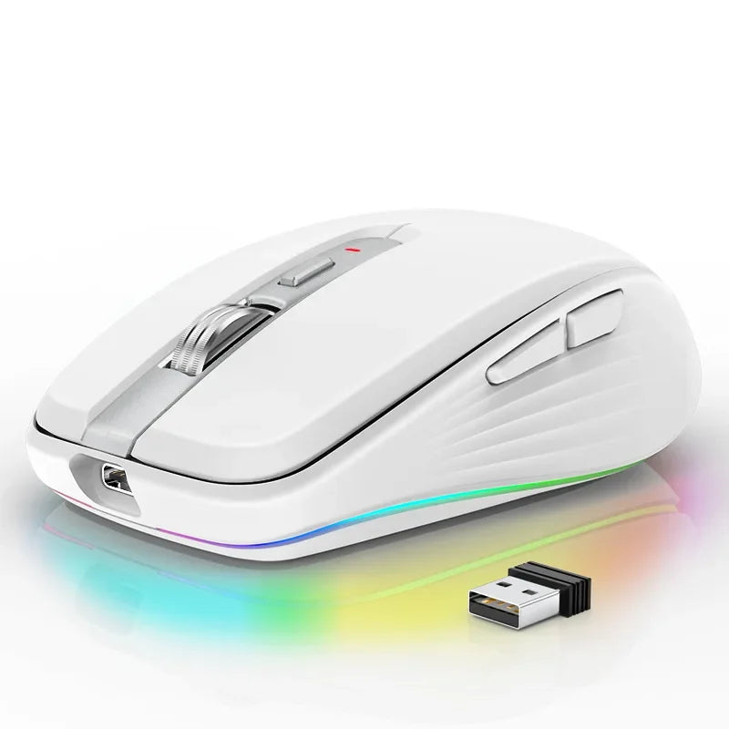 Dual Mode Rechargeable Bluetooth 2.4G Wireless Mouse RGB Mute Mouse For Windows Mac IOS Android Laptop Tablet Phone PC Vue White
