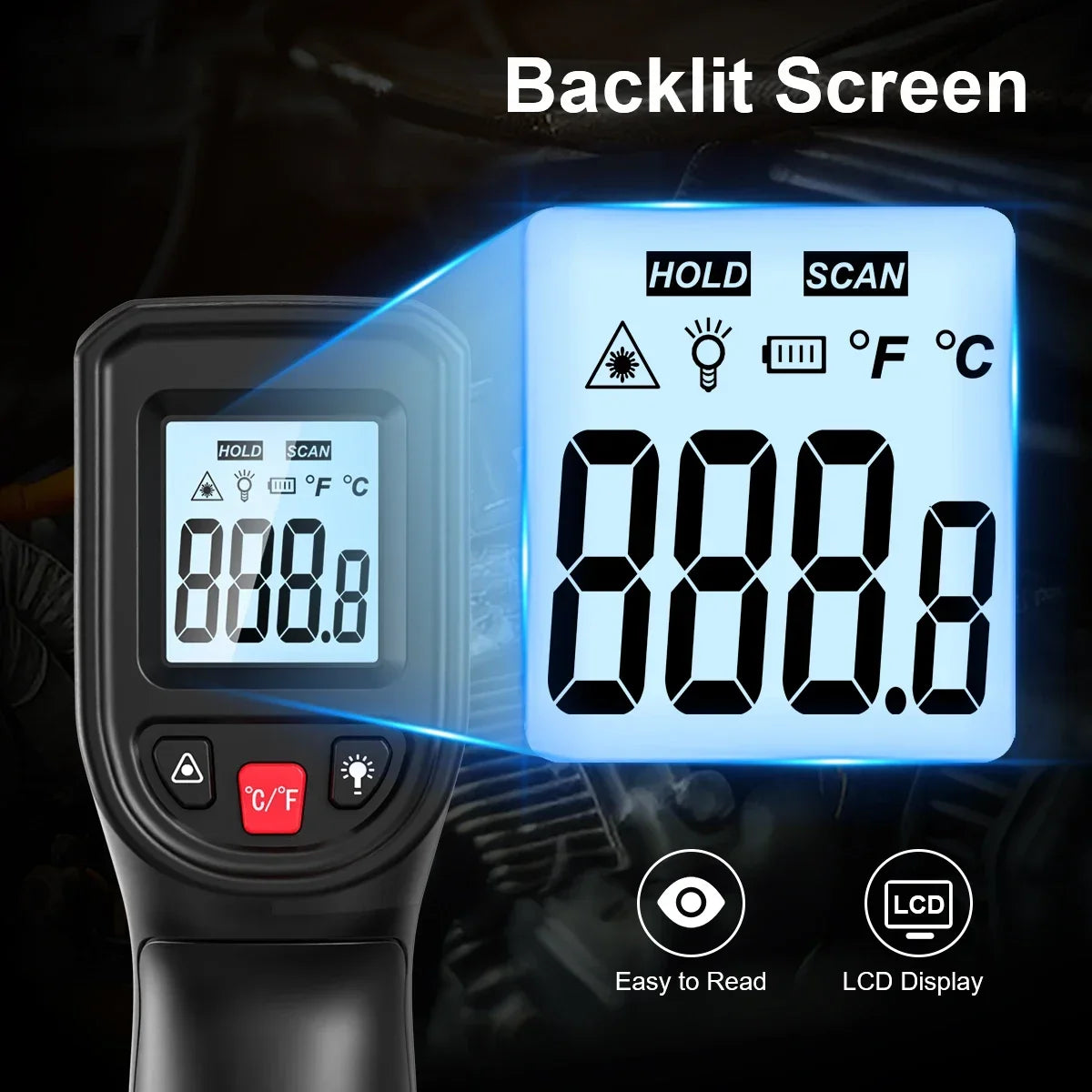 T600 Digital Infrared Thermometer Sensor Handheld Non-contact IR LCD Backlit Display Laser Temperature Gun 600°C for Household Vue