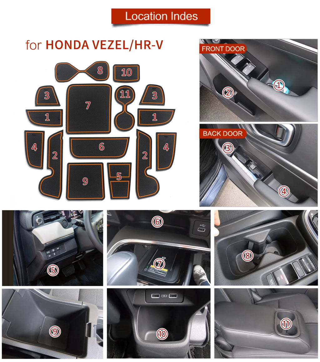 Smabee for Honda Vezel HR-V 2021-2024 HRV (not fit 2025) Anti-Slip Gate Slot Cup Mat Non-Slip Door Pad Coaster Car Accessories Vue