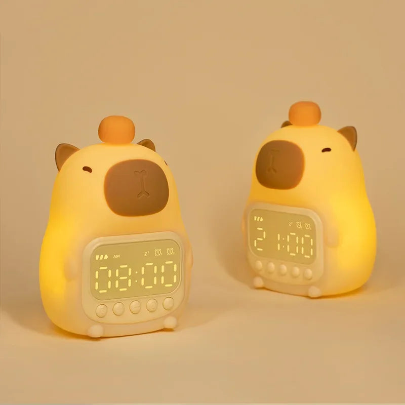 Capybara Led Night Light Silicone Rechargeable Digital Alarm Clock Dimmable Table Lamp Timing USB Charge Children Birthday Gift Vue
