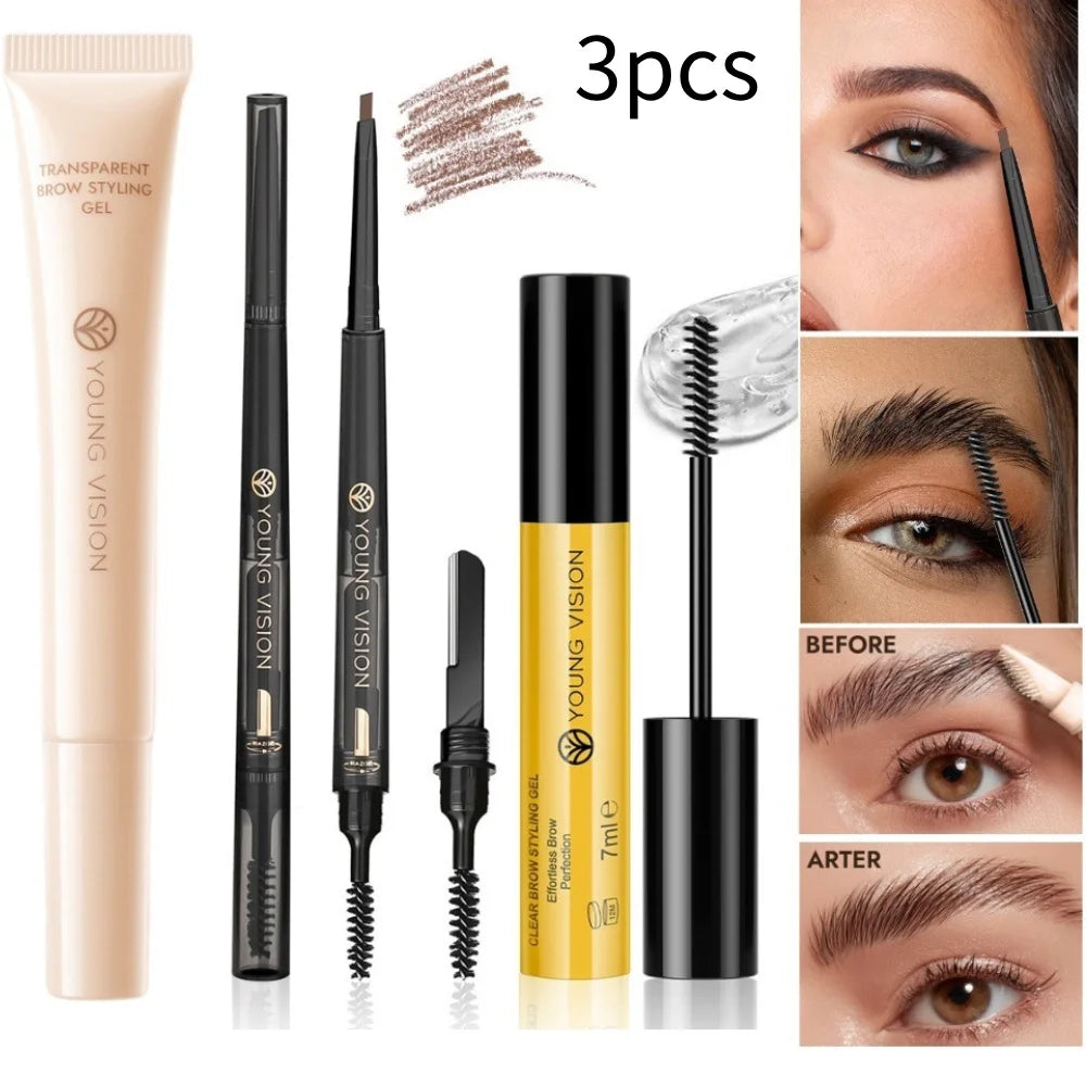 YOUNG VISION Brow Gel + Brow Razor + Brow Pencil 3-Piece Set 3D Sculpting Waterproof Defined Brow Pencil & Gel Kit Woman makeup Vue