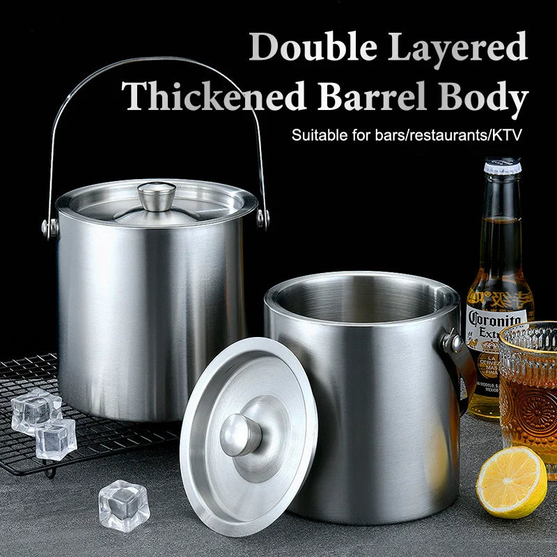 1 6 2 3 Stainless Steel Ice Bucket Insulated Lid Bar Party Whiskey Vue