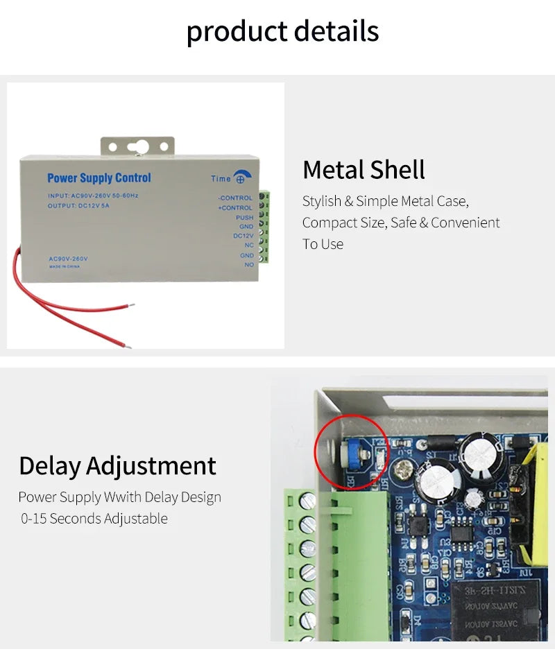 DC 12V Access Control Power Supply Switch 5A Output AC 110V-240V Input Power Source Supplier Adapter for Video Intercom System Vue