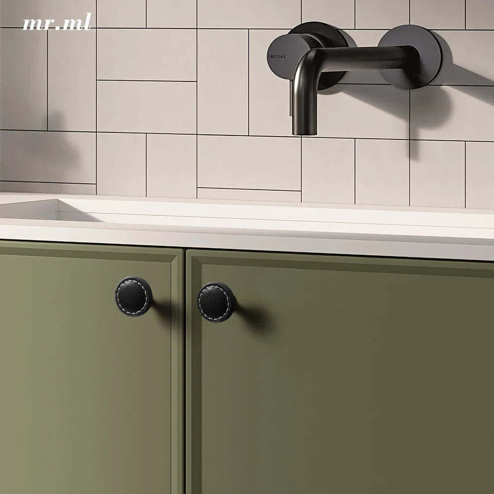 1pc drawer handle cabinet door handle leather wrapped brass door handle direction circular pink Cute cabinets Vue