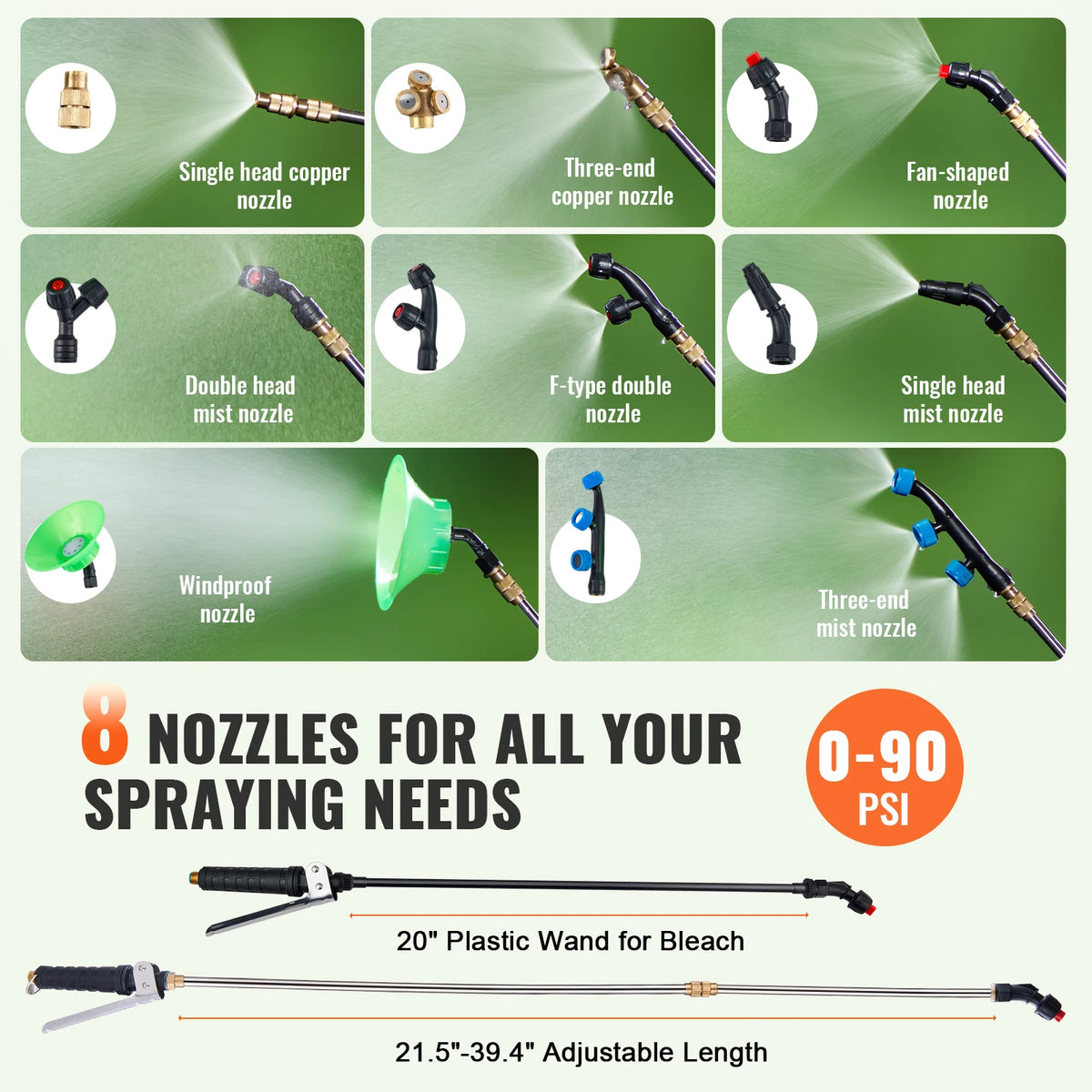 SucceBuy Battery Powered 15 Gal Garden Weed Sprayer with Wheeled Cart 126FT Hose with Reel 8 Nozzles 2 Wands with Lock for Crop Vue