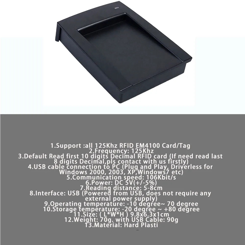 125Khz RFID 13.56MHz IC Card Reader Dual Frequency Writer 2in1 Desktop USB Reader Writer for Access Control Vue
