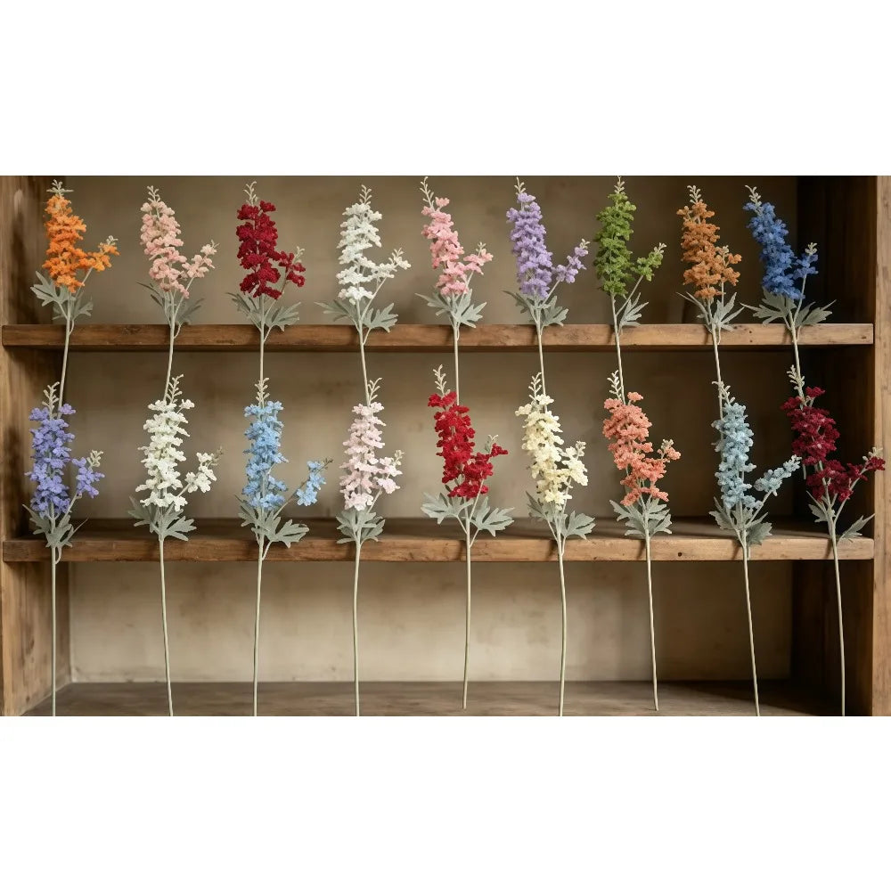 23 Heads Artificial Delphinium Spray, Handmade Silk Fake Flower Stem for DIY Floral Arrangements Home Wedding Party Decor Vue