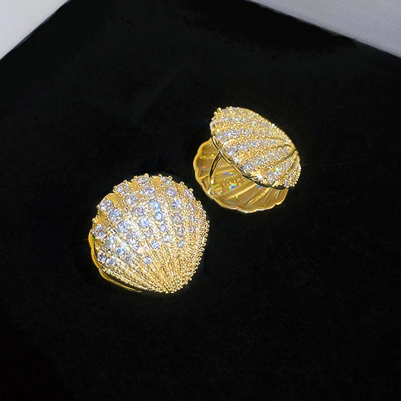 Huitan Shell Hoop Earrings – Sparkling CZ Gold Fashion Jewelry Fashion Hoop Earrings Vue