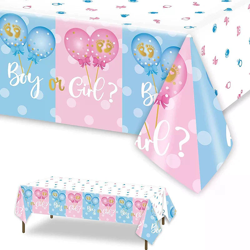 Gender Reveal Tablecloth Pink Blue Rectangular Plastic Table Cover