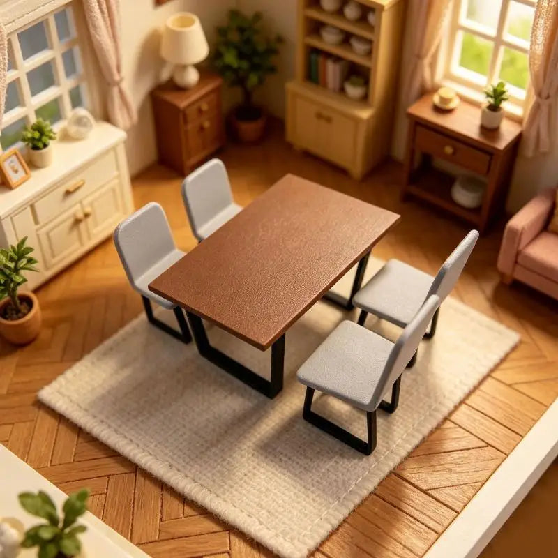 1 12 Miniature Dining Table And Chair Set Realistic Wooden Model Furniture For DIY Dollhouse Living Room Setup Decor Vue
