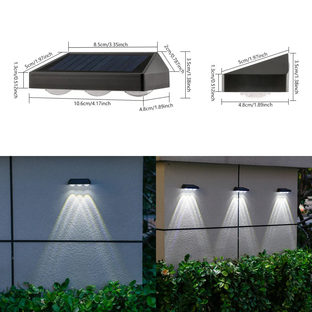 2/3Led Solar Powered Outdoor Lights Automatic Waterproof for Wall Deck Patio Steps Yard Garden LED Landscape Lighting Fixture Vue White-3LED-2PCS