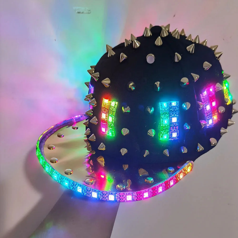 Halloween Decor Party LED Luminous Baseball Cap Festival Hip Hop Hat Holiday Event Christmas Costume Supplies Vue Style A