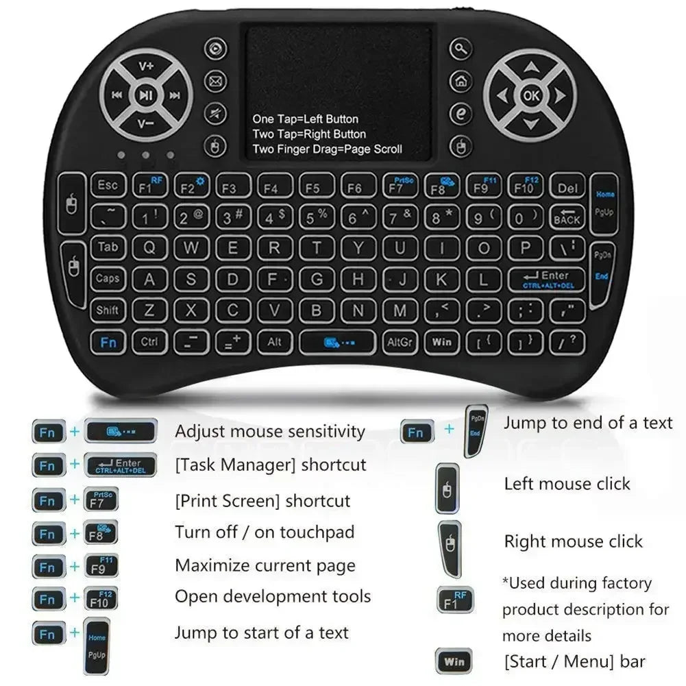 Cool Backlit I8 Mini Air Mouse 2.4G Wireless Keyboard Touchpad English Russian Spanish French Remote Control for Android Vue