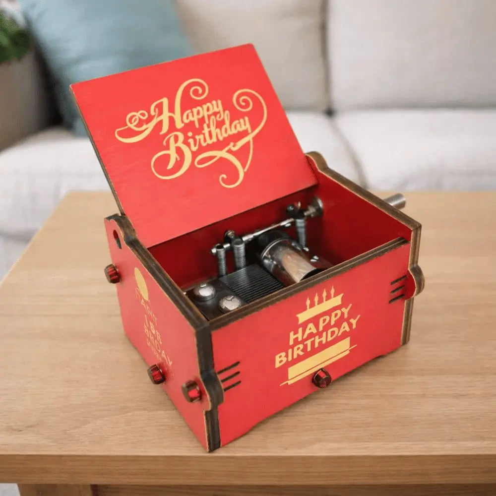 UV Painting Birthday Music Box Retro Laser Engraving Hand Crank Music Box Mechanical Spring Wooden Music Box Holiday Gifts Vue