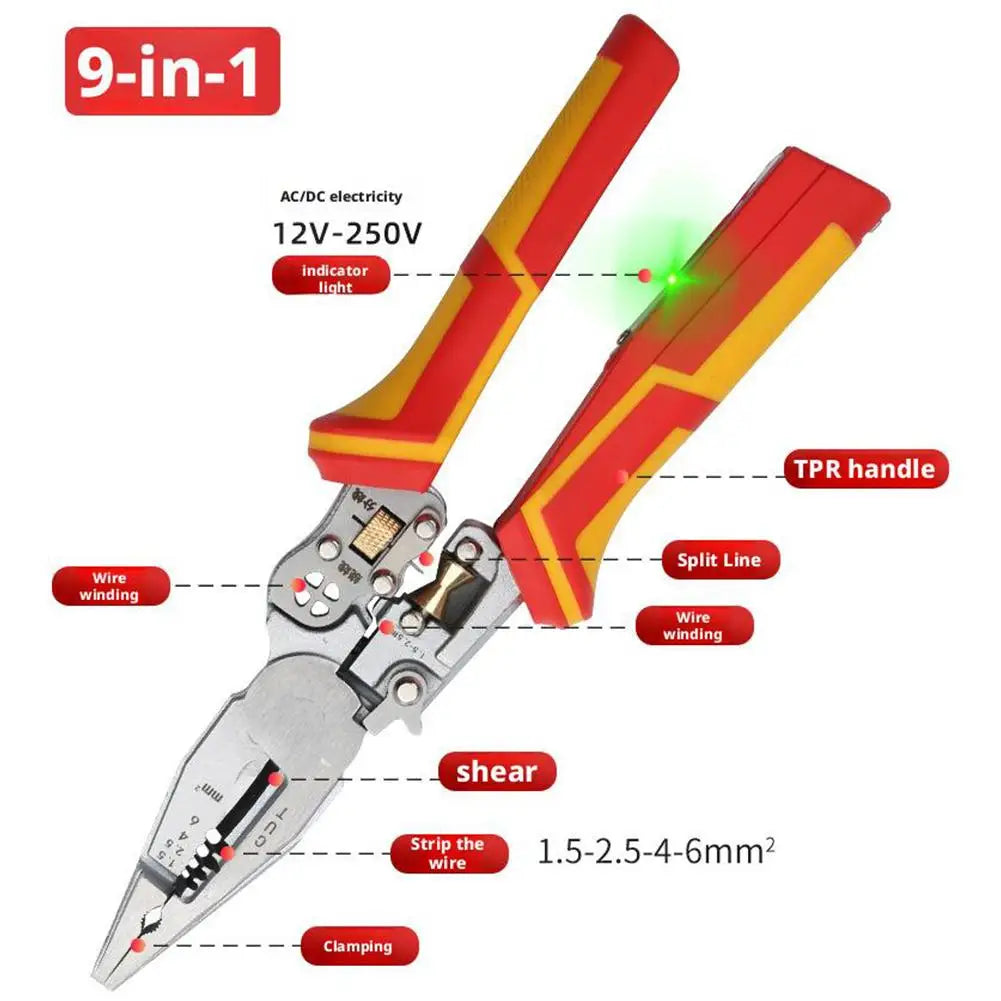 9 In 1 Smart Electricity Measurement Foldable Wire Stripper Multi-function Cutting Splitting Winding Wire Strippers Hand Tools Vue